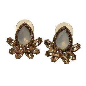 Light Blue Blush Rhinestone Earrings Gold Tone Teardrop Statement Studs